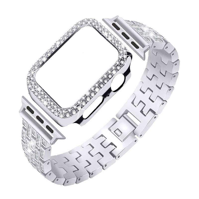 Replacement 5 Beads Rhinestone Decor Stainless Steel Watchband + PC Watch Case Protective Cover for Apple Watch Series 3 2 1 38mm Replacement 5 Beads Rhinestone Decor Stainless Steel Watchband + PC Watch Case Protective Cover for Apple Watch Series 3 2 1 38mm